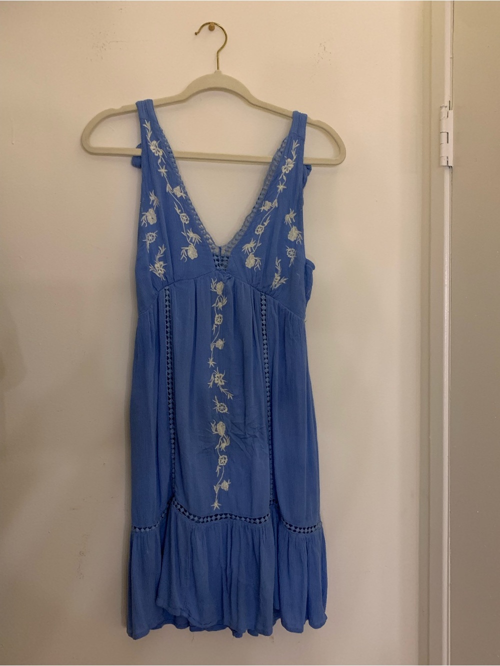 Jessica Simpson Blue V-Neck Embroidered Mini Dress